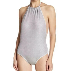 Sam Edelman Swim Suit Womens XS Silver Mesh Halter One Piece Bathing NWT New